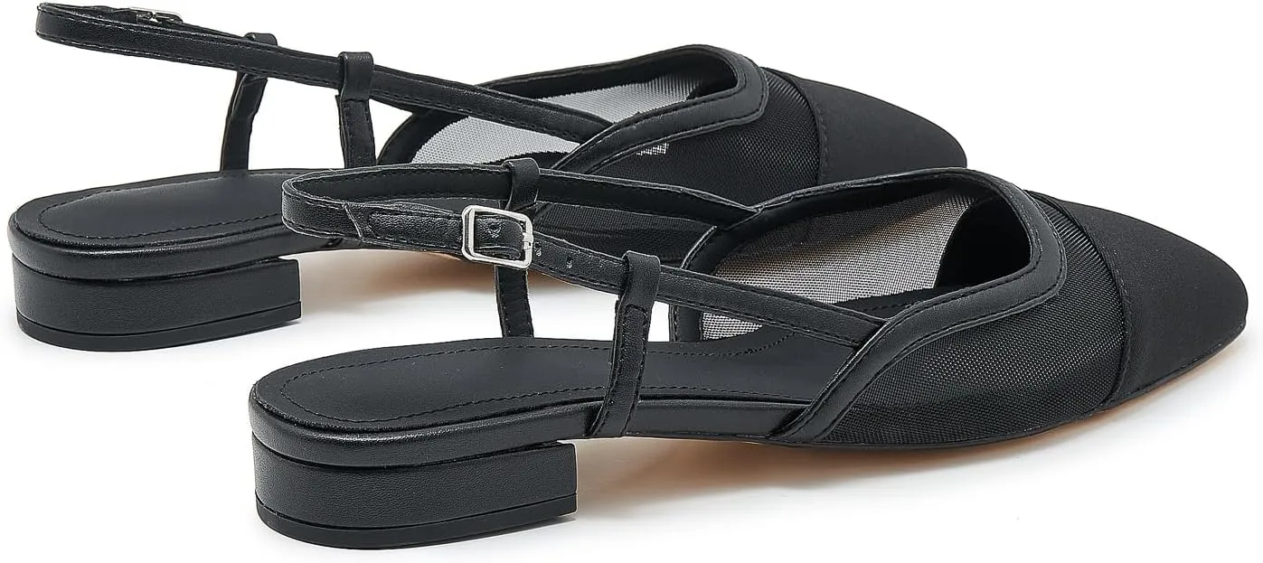 Slingback Flats for Women Cap Toe Two Tone Flat Pumps Work Office Shoes