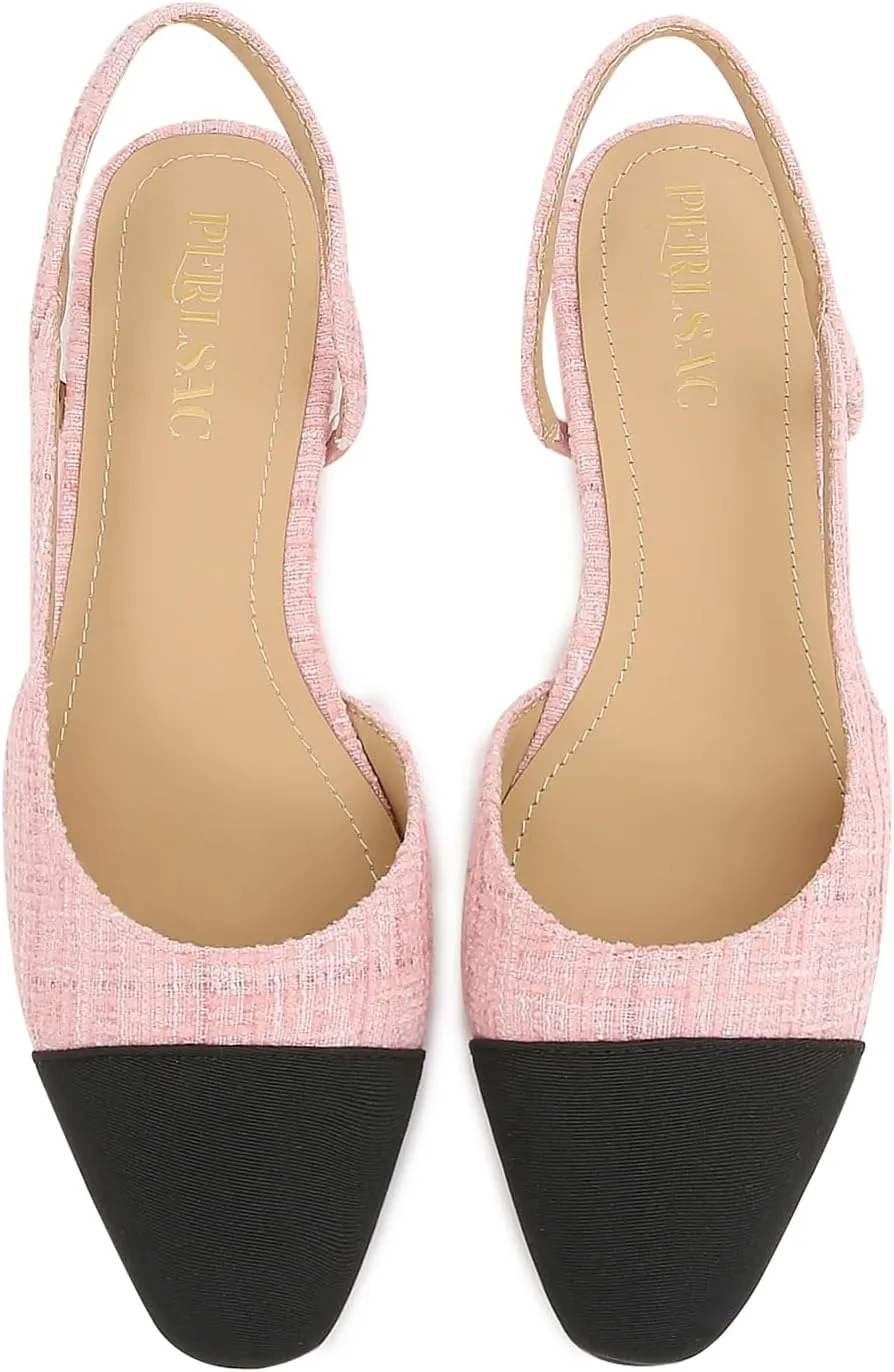 Slingback Flats for Women Cap Toe Two Tone Flat Pumps Work Office Shoes