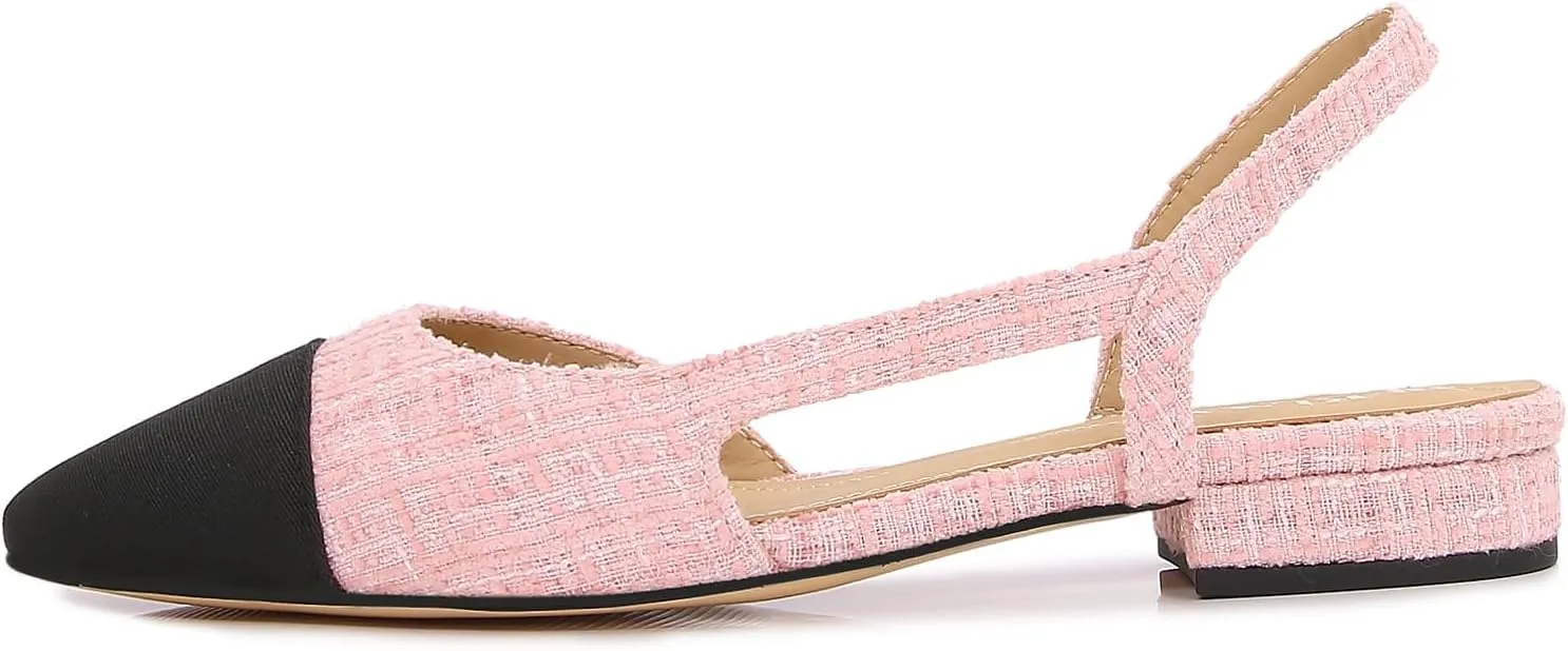 Slingback Flats for Women Cap Toe Two Tone Flat Pumps Work Office Shoes