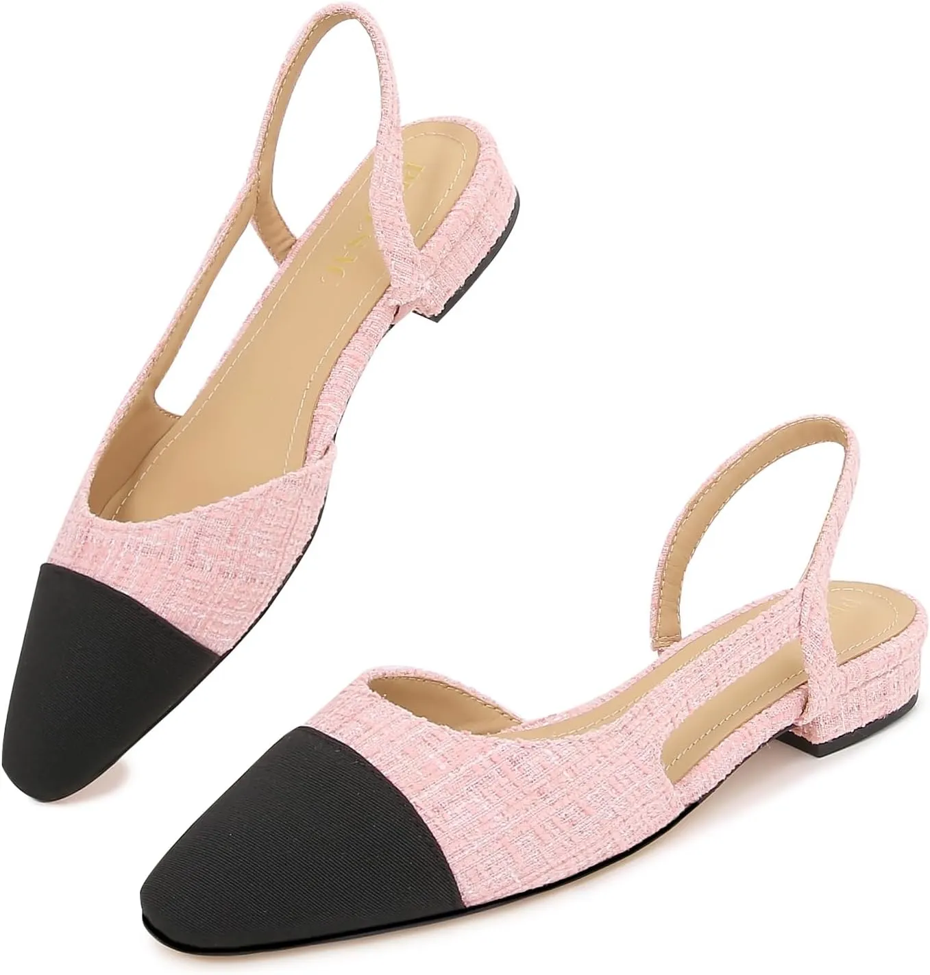 Slingback Flats for Women Cap Toe Two Tone Flat Pumps Work Office Shoes