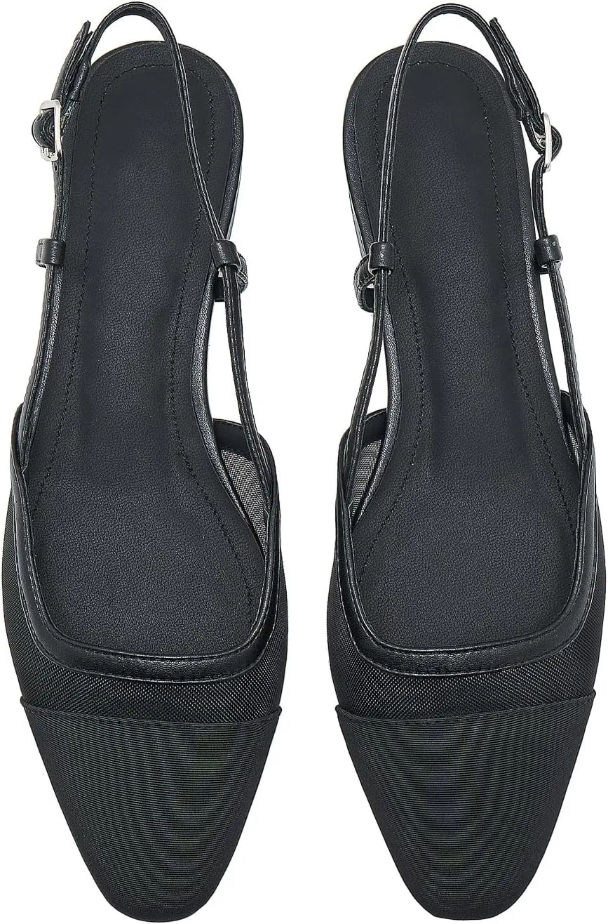 Slingback Flats for Women Cap Toe Two Tone Flat Pumps Work Office Shoes