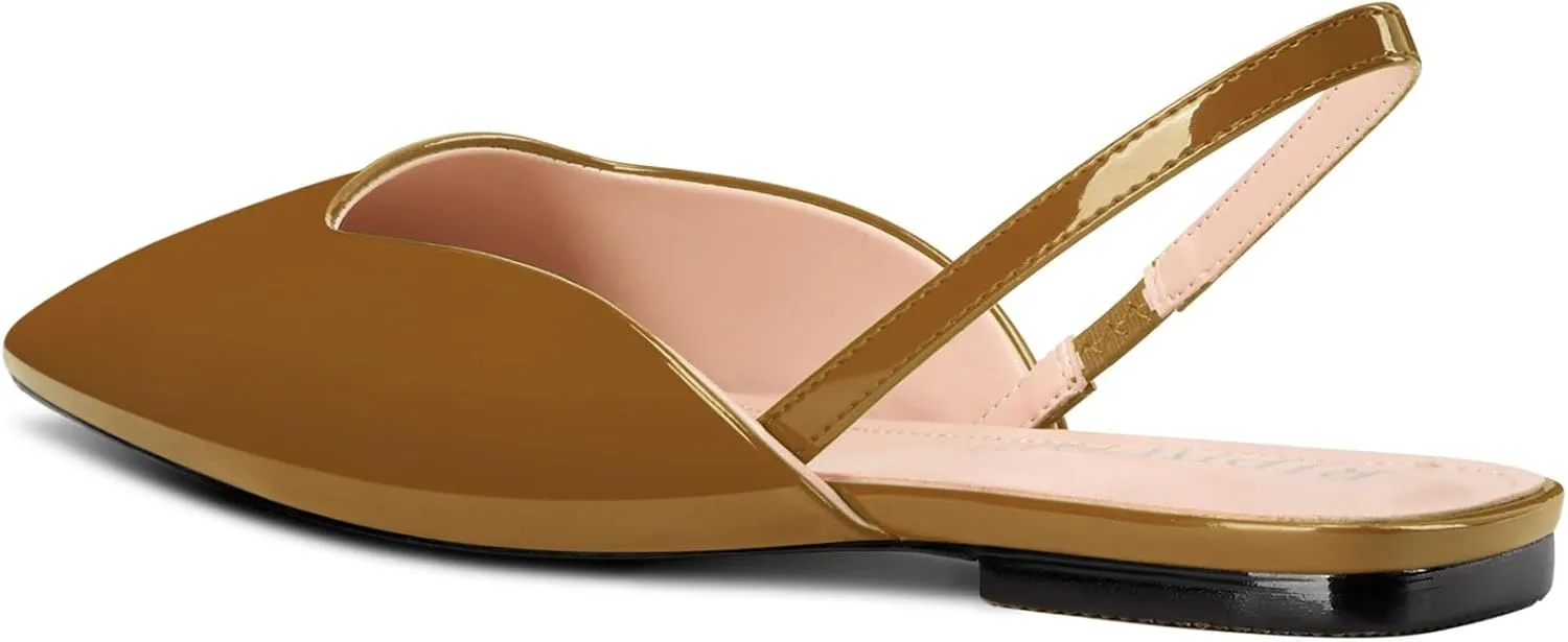Slingback Flats for Women Pointed Toe Slip On Low Heel Pumps for Office Casual 0.4 Inches Heels