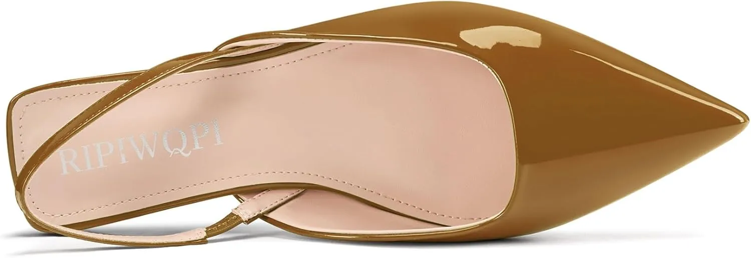 Slingback Flats for Women Pointed Toe Slip On Low Heel Pumps for Office Casual 0.4 Inches Heels