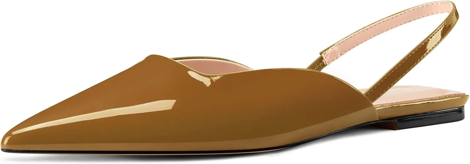 Slingback Flats for Women Pointed Toe Slip On Low Heel Pumps for Office Casual 0.4 Inches Heels
