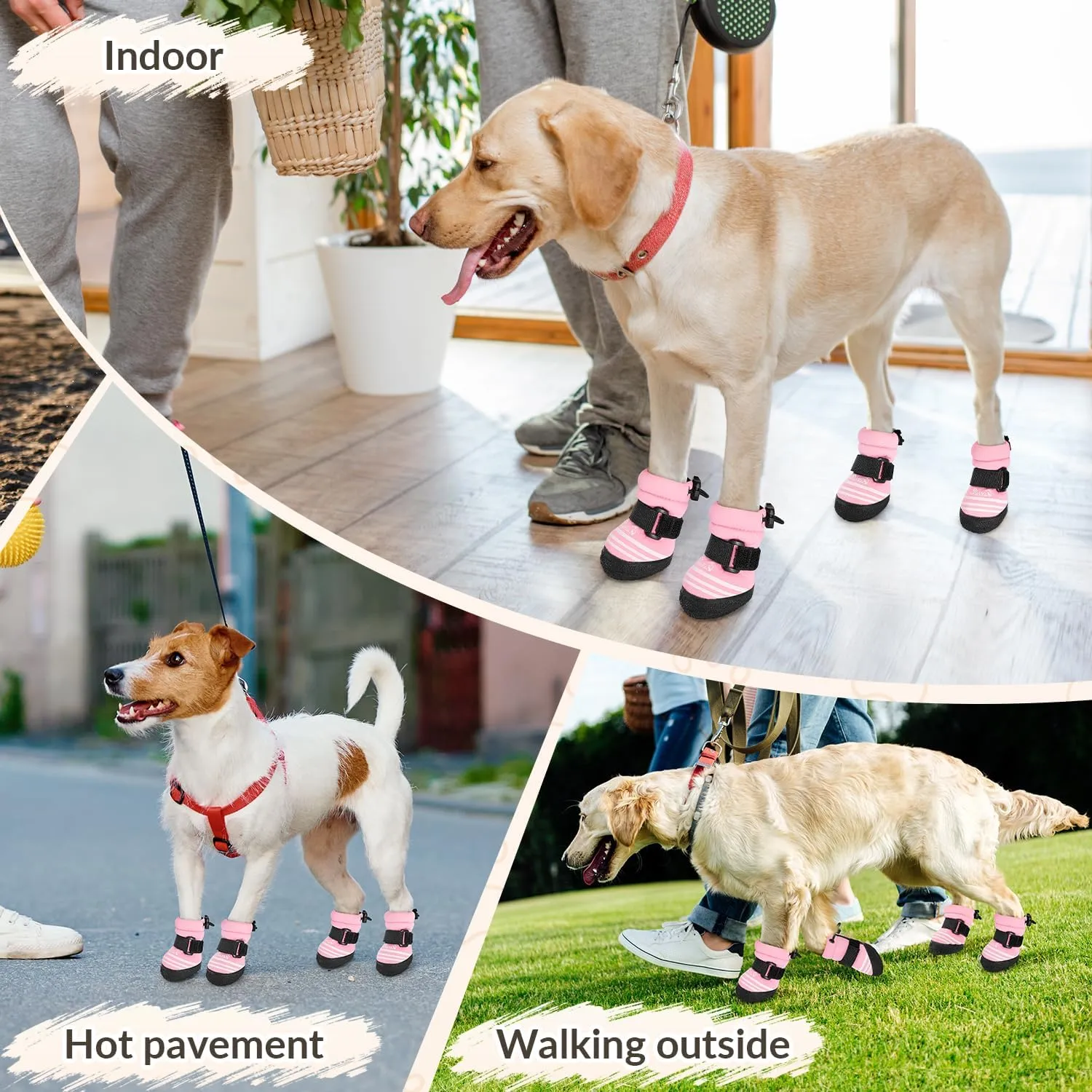 SlowTon Dog Shoes for Medium Large Dogs - Water Resistant Anti-Slip Dog Boots for Hot Pavement Rain Snow,Reflective Dog Paw Protectors for Outdoor Walking, Indoor Hardfloors(Pink,1)
