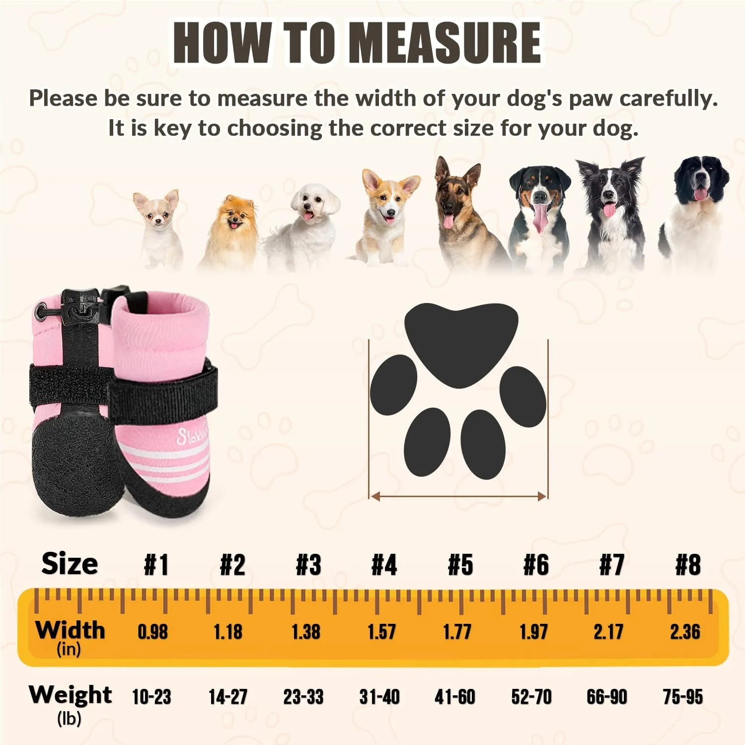 SlowTon Dog Shoes for Medium Large Dogs - Water Resistant Anti-Slip Dog Boots for Hot Pavement Rain Snow,Reflective Dog Paw Protectors for Outdoor Walking, Indoor Hardfloors(Pink,1)