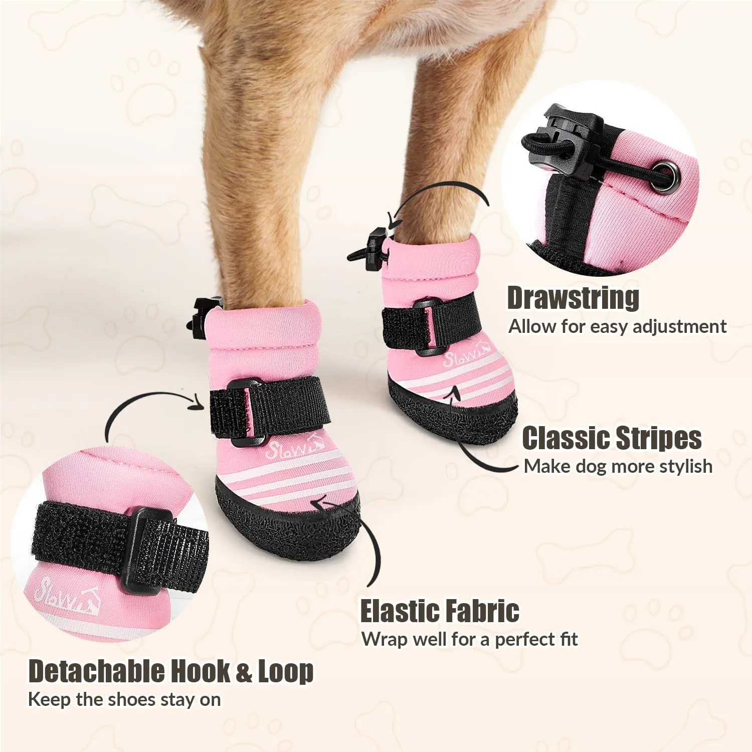 SlowTon Dog Shoes for Medium Large Dogs - Water Resistant Anti-Slip Dog Boots for Hot Pavement Rain Snow,Reflective Dog Paw Protectors for Outdoor Walking, Indoor Hardfloors(Pink,1)