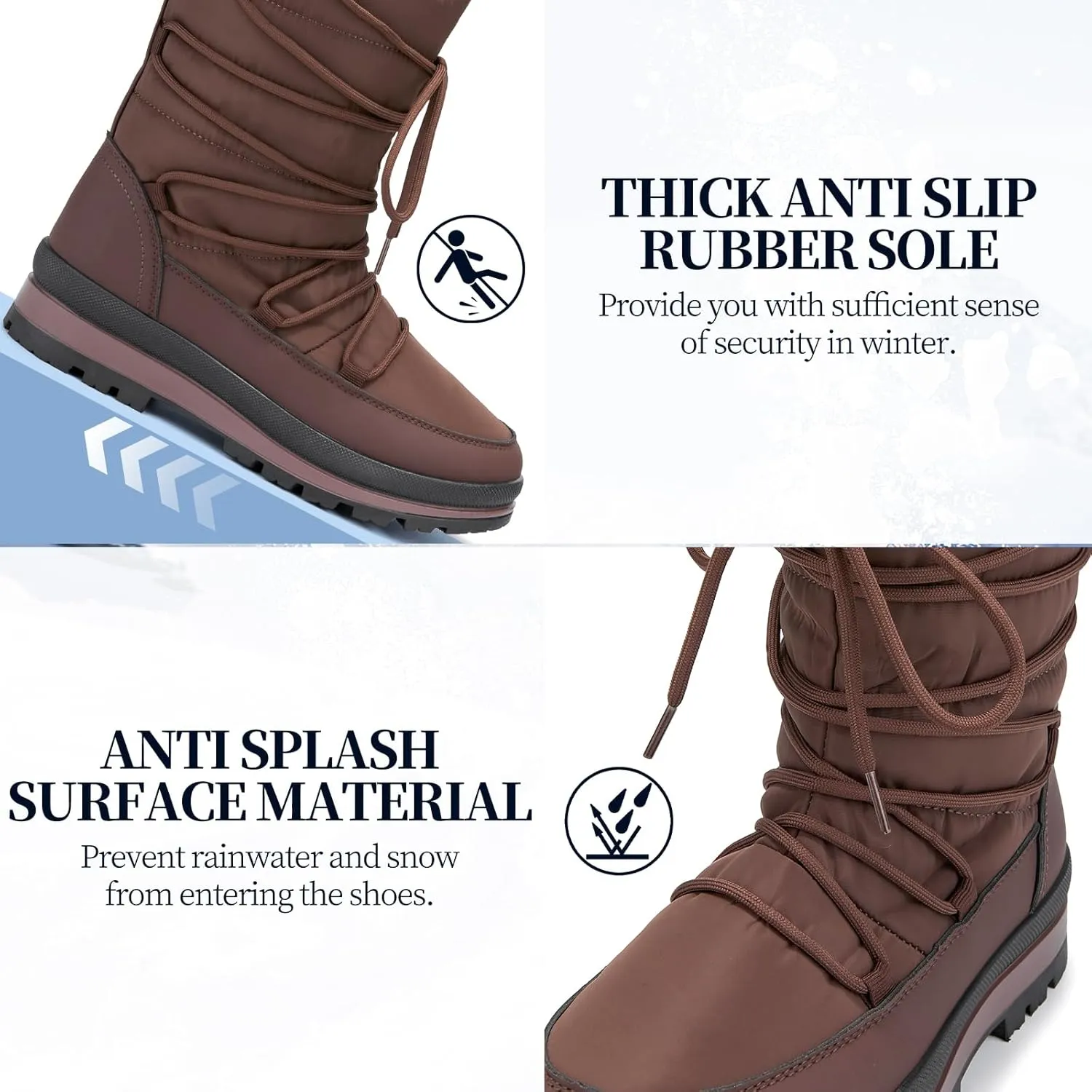 Snow Boots for Women Fur Winter Boots Waterproof Ski Boots Women's Mid Calf Boots Furry White Lace up Boots with Zipper