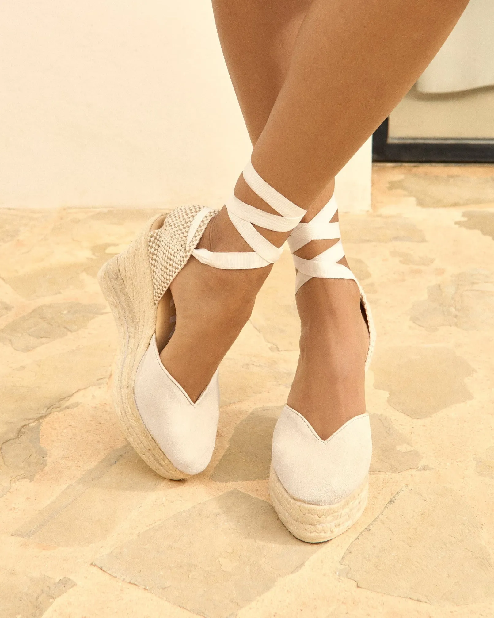 Soft Suede Heart-Shaped Wedge Espadrilles - M90WH - Love Bridal White
