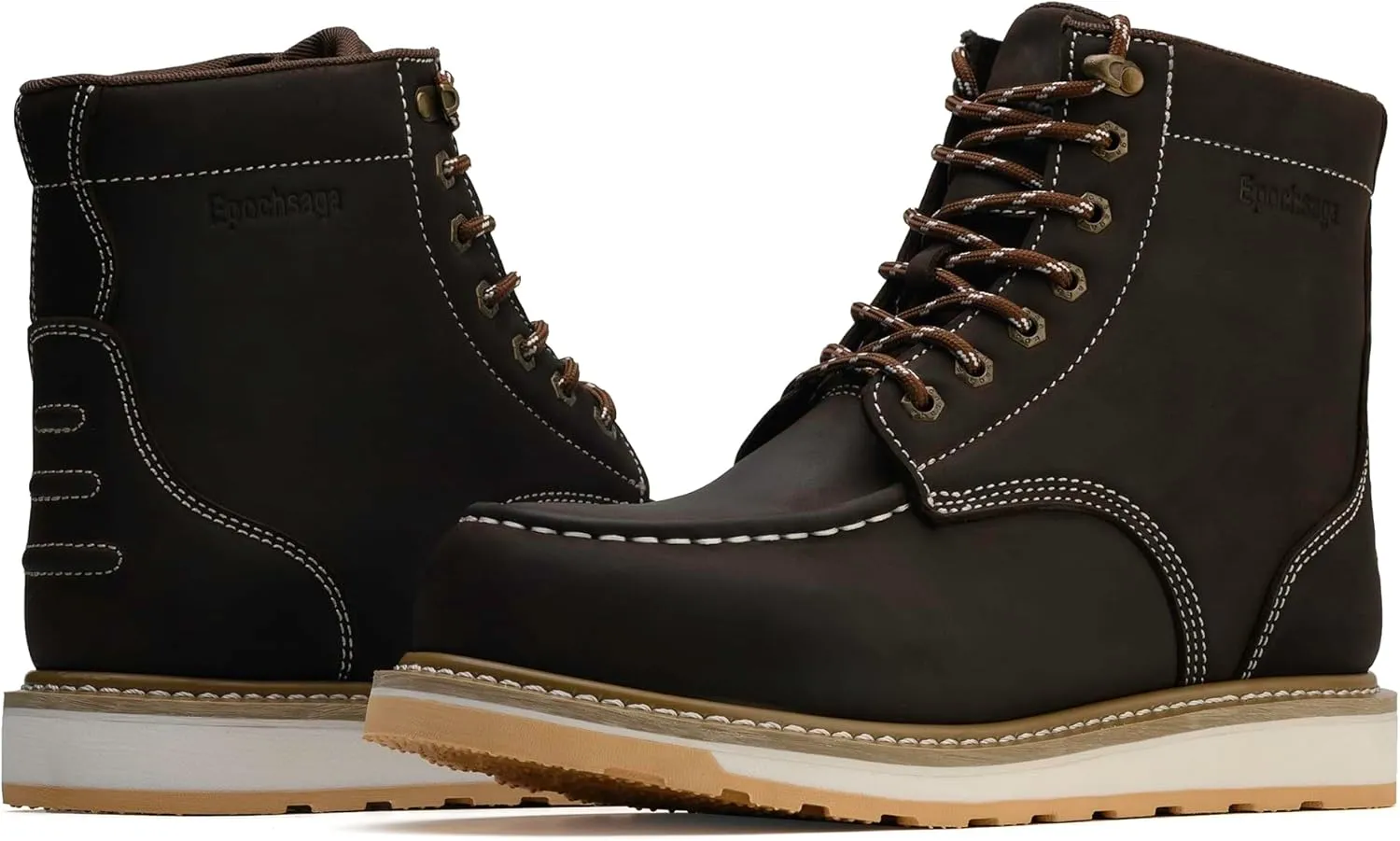 Steel Moc Toe Waterproof Safety Work Boots For Men,Fashion Classic Insulated Industrial Construction Ankle Shoes Dark Brown 6 Inch Footwear