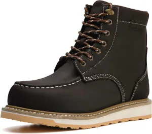 Steel Moc Toe Waterproof Safety Work Boots For Men,Fashion Classic Insulated Industrial Construction Ankle Shoes Dark Brown 6 Inch Footwear