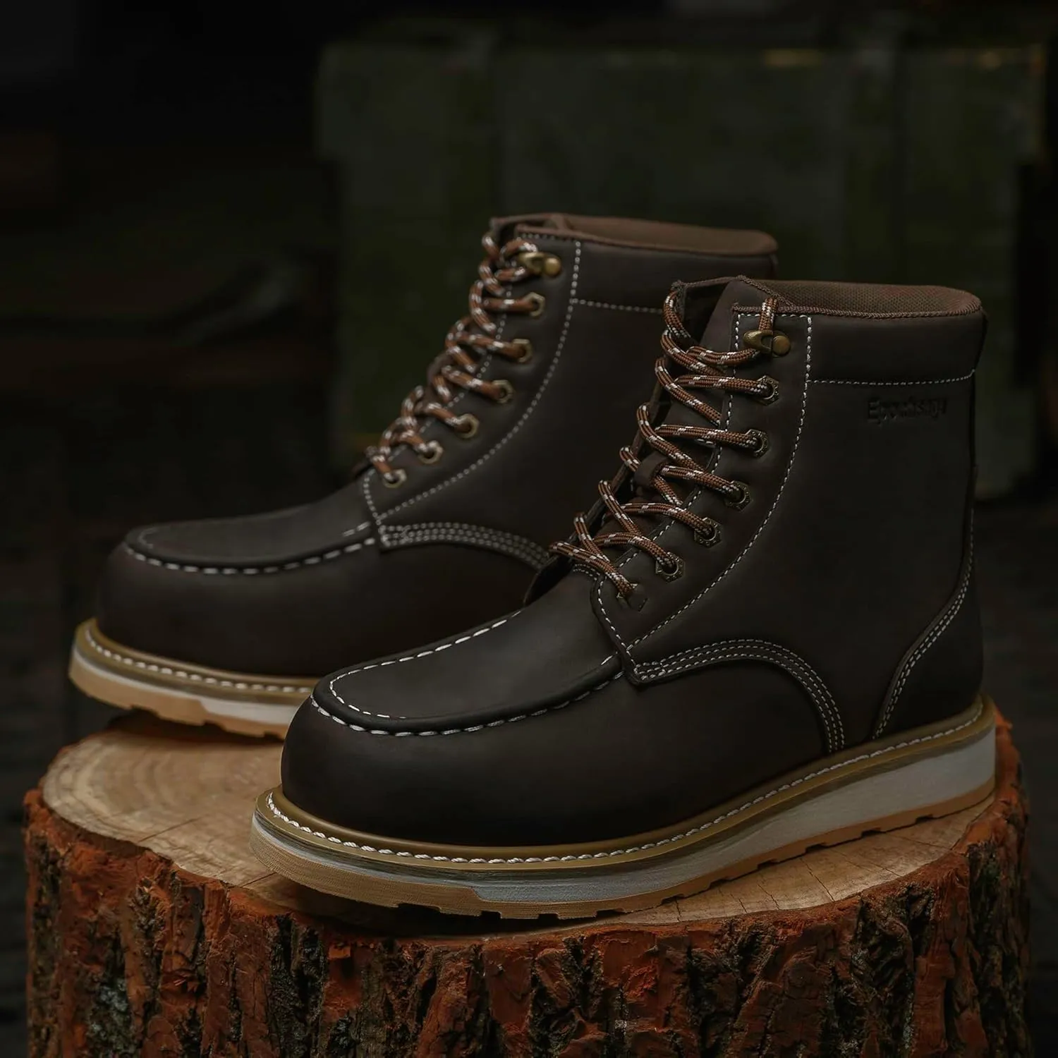 Steel Moc Toe Waterproof Safety Work Boots For Men,Fashion Classic Insulated Industrial Construction Ankle Shoes Dark Brown 6 Inch Footwear