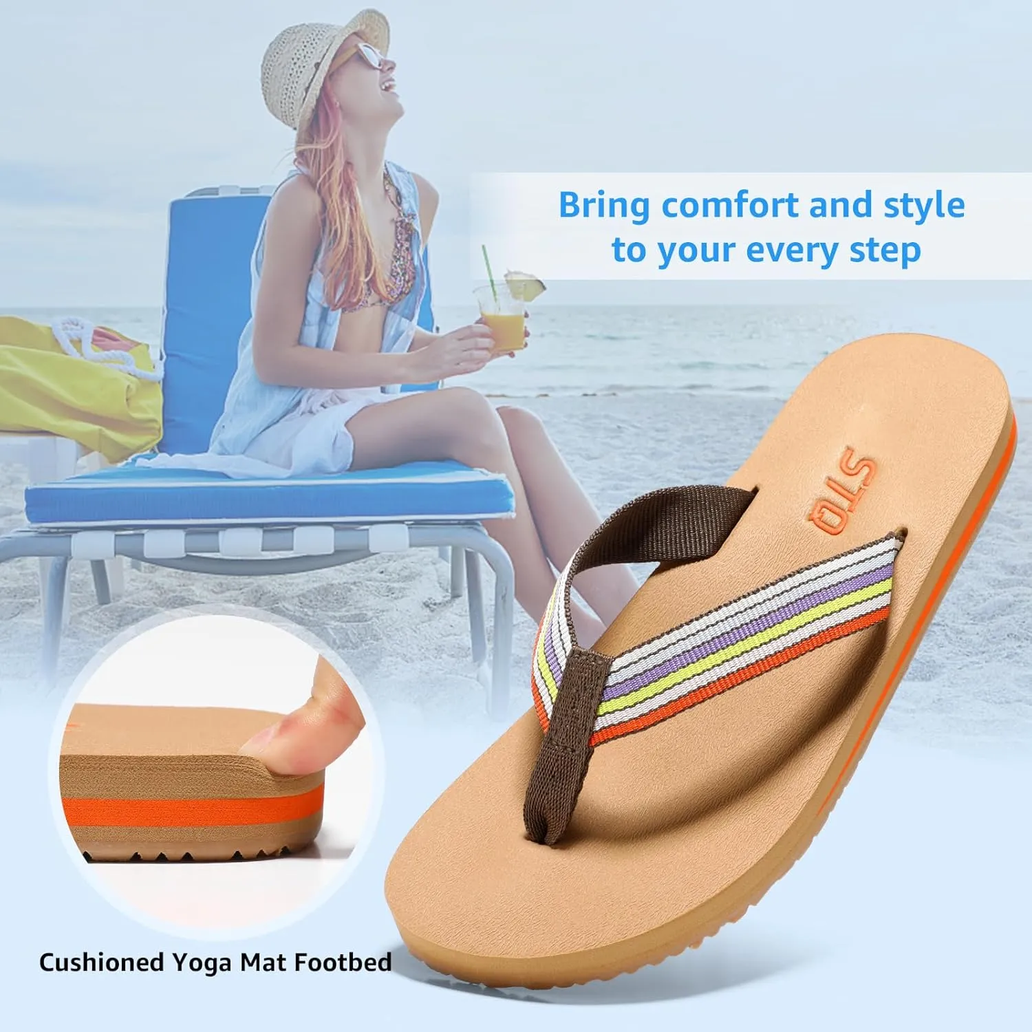 STQ Womens Quick Dry Flip Flops丨Arch Support Thong Sandals