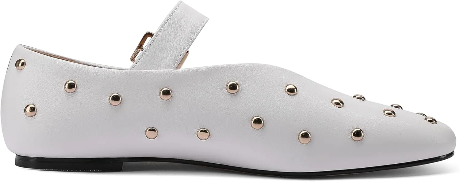 Stylish Mary Jane Studded Flats for Women Comfortable Ballet Buckled Ballerina Shoes for Work, Office, Party, or Daily Shoes