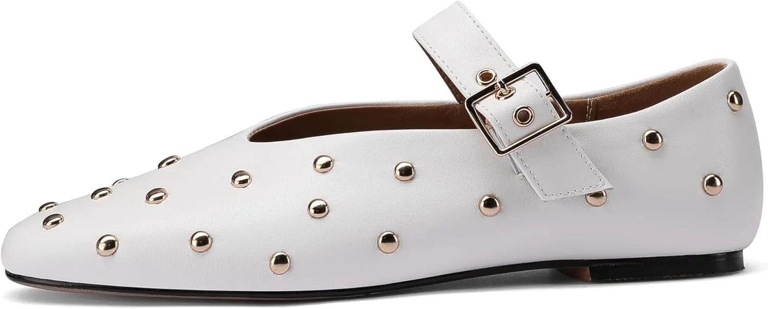 Stylish Mary Jane Studded Flats for Women Comfortable Ballet Buckled Ballerina Shoes for Work, Office, Party, or Daily Shoes