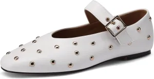 Stylish Mary Jane Studded Flats for Women Comfortable Ballet Buckled Ballerina Shoes for Work, Office, Party, or Daily Shoes