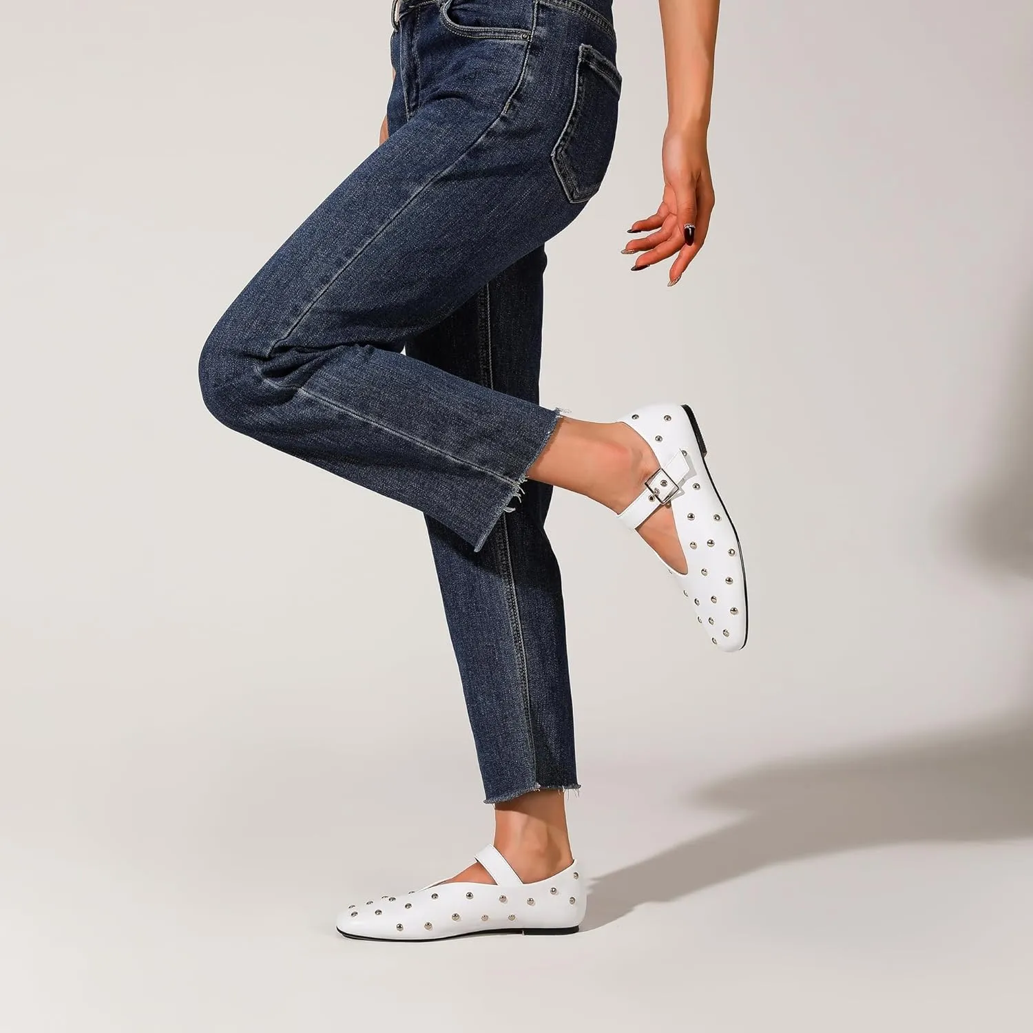 Stylish Mary Jane Studded Flats for Women Comfortable Ballet Buckled Ballerina Shoes for Work, Office, Party, or Daily Shoes