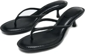 Suede Flip Flops for Women Open Round Toe Thong Heeled Sandals Low Kitten Heels Comfortable Summer Slip On Slides Shoes