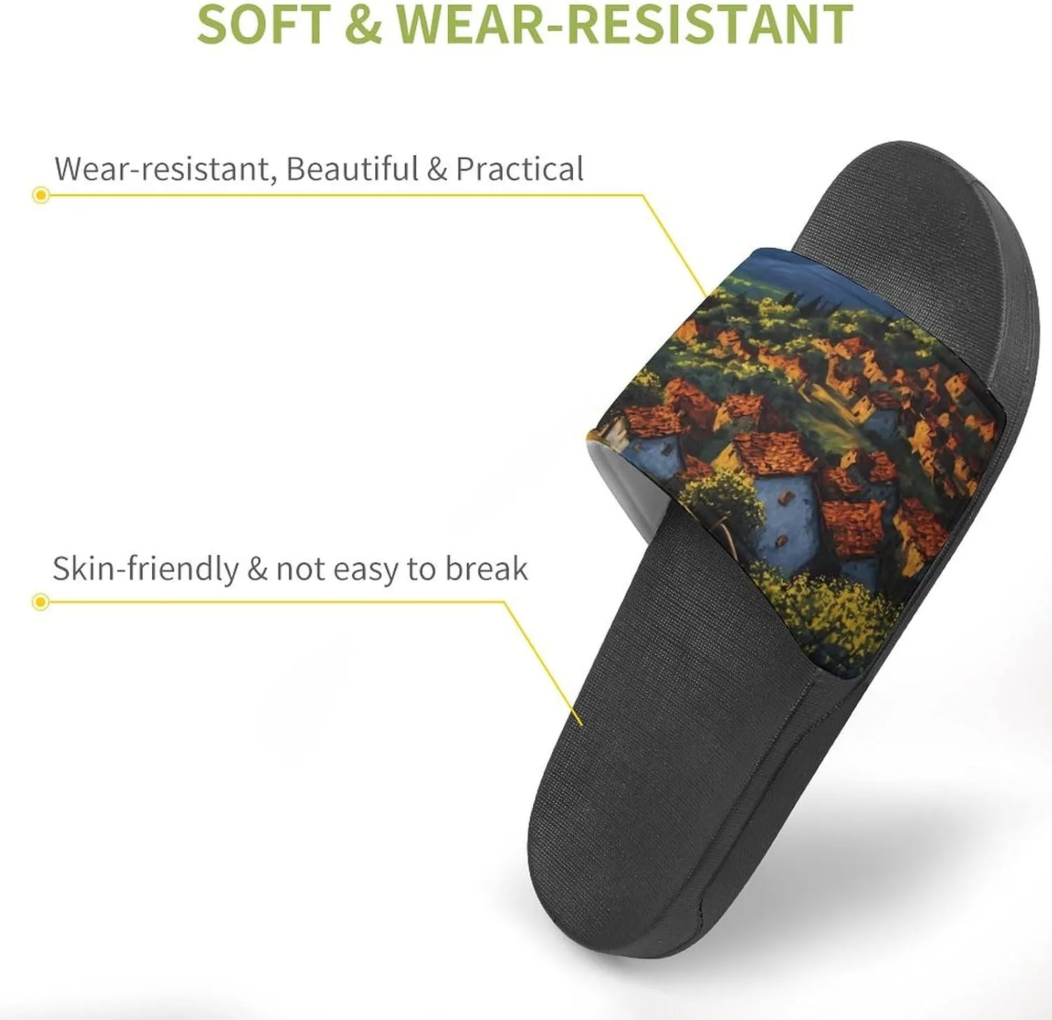 Sunset Village Scenery Funny House Sandals Non Slip Shower Slippers Quick Drying Bathroom Shoes for Women Men