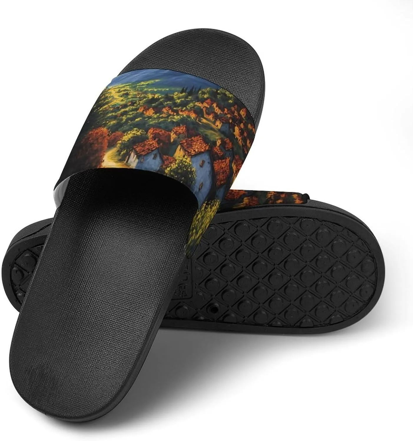 Sunset Village Scenery Funny House Sandals Non Slip Shower Slippers Quick Drying Bathroom Shoes for Women Men