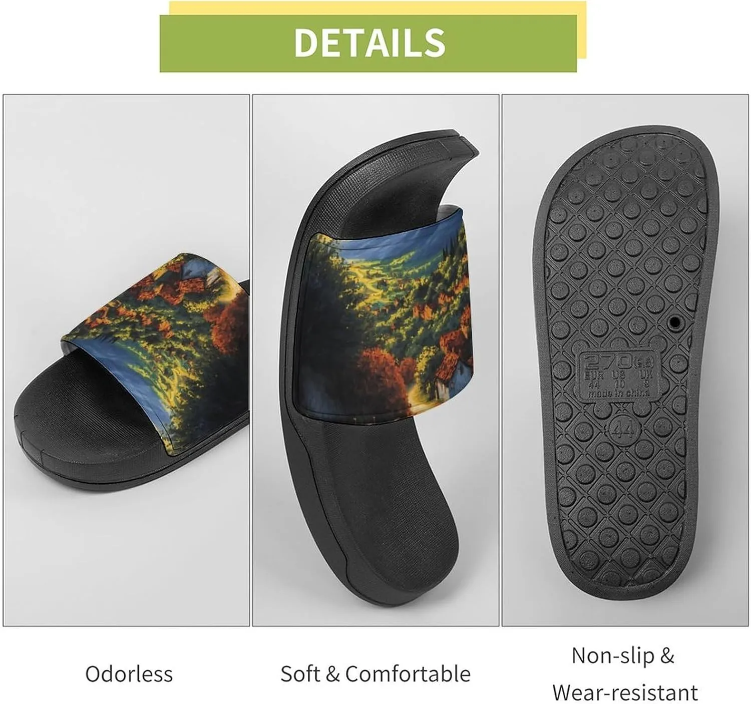 Sunset Village Scenery Funny House Sandals Non Slip Shower Slippers Quick Drying Bathroom Shoes for Women Men