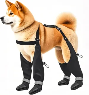 Suspender Boots for Medium Large Dogs, Tall Dog Boots Anti-Slip & Fall Waterproof Dog Shoes Leggings, Adjustable Paws Protector for Dogs Winter Snow Rain Hiking (M)