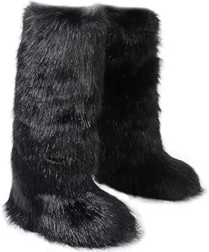 Tall Furry Faux Fur Boots for Women,Winter Snow Fluffy Long Boots for Girls,Knee-High Flat