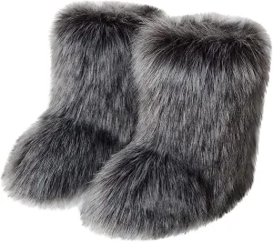 TangDao Faux Fur Colorful Boots for Women Fuzzy Fluffy Furry Round Toe Suede Winter Comfortable Plush Warm Short Snow Bootie Flat Shoes Mid-Calf Boots Outdoor Indoor