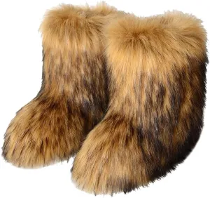 TangDao Faux Fur Colorful Boots for Women Fuzzy Fluffy Furry Round Toe Suede Winter Comfortable Plush Warm Short Snow Bootie Flat Shoes Mid-Calf Boots Outdoor Indoor