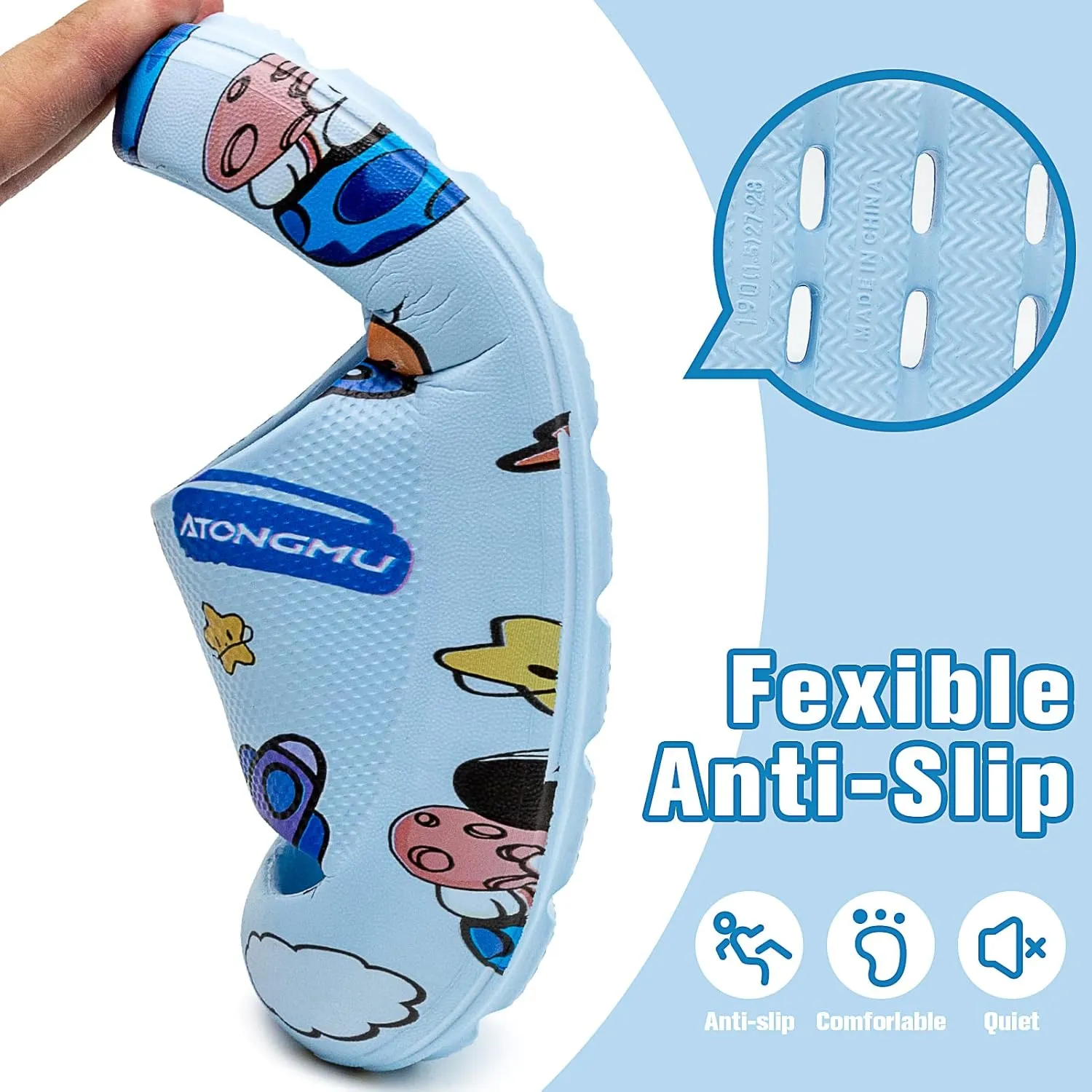 techcity Boys Girls Slide Sandals Soft Cushioned Thick Sole Non-slip Summer Slippers Quick Drying Bathroom Shower Pool Beach Sandals for Toddler Little Kids