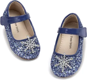 THEE BRON Toddler Dress Shoes Flower Girls Glitter Mary Jane Ballerina Flat Shoes