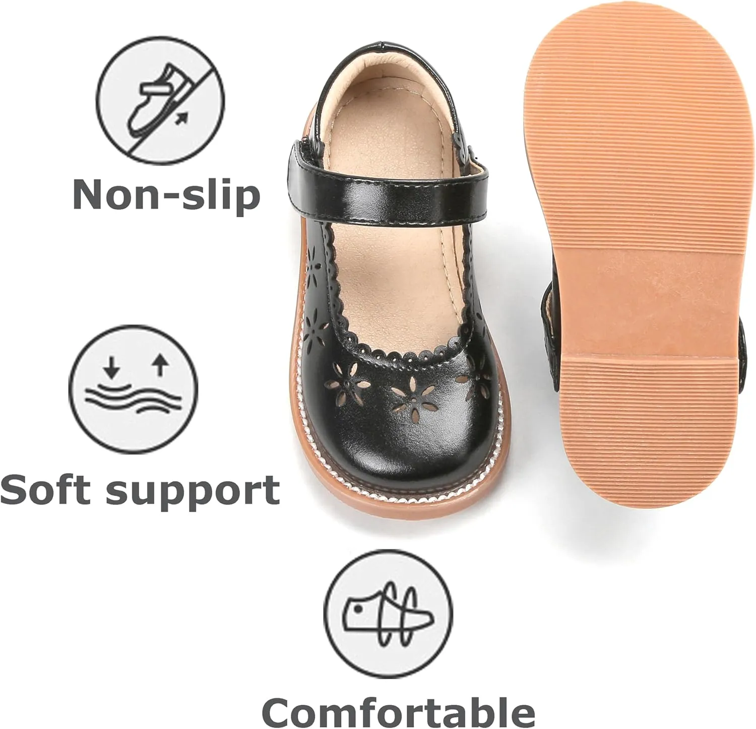 THEE BRON Toddler Girls Mary Jane Flats Kids School Uniform Party Dress Shoes