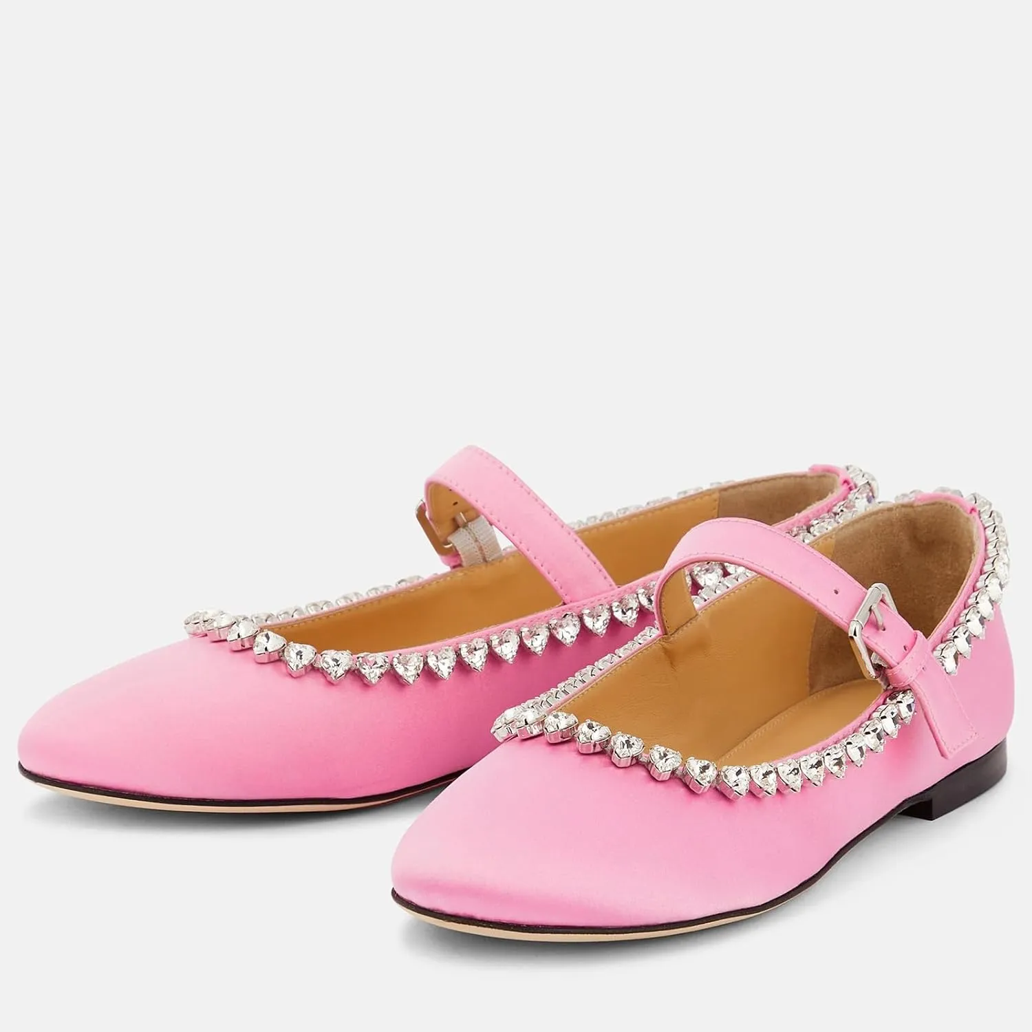 THESHY Women's Rhinestone Embellished Satin Ballet Flats Round Toe Ballerinas Flats Fashion Wedding Dressy Mary Jane for Women