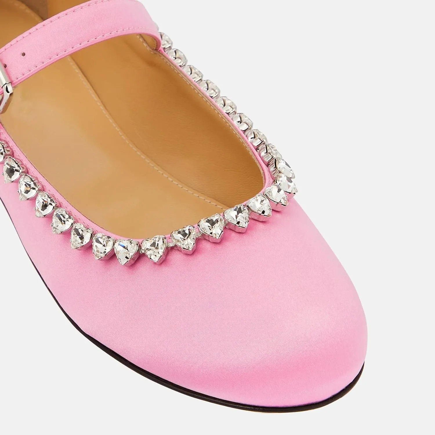 THESHY Women's Rhinestone Embellished Satin Ballet Flats Round Toe Ballerinas Flats Fashion Wedding Dressy Mary Jane for Women