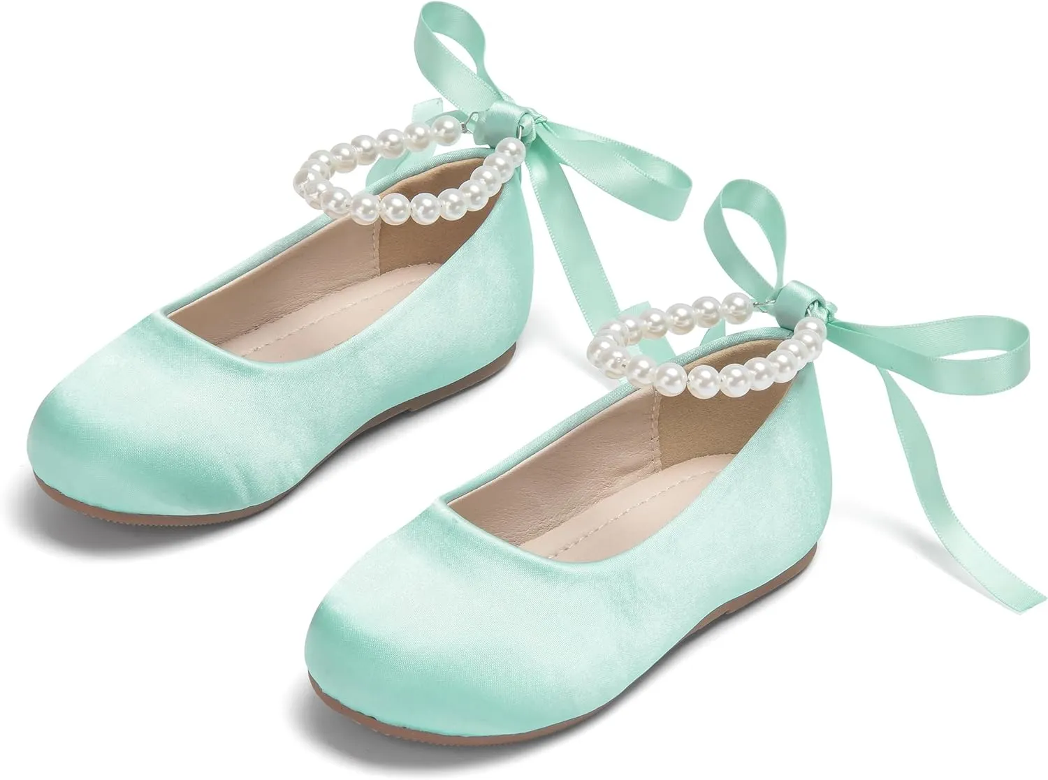 Toddler Flower Girl Dress Shoes - Little Girl Ballet Flats Pearl Strap for Wedding Party
