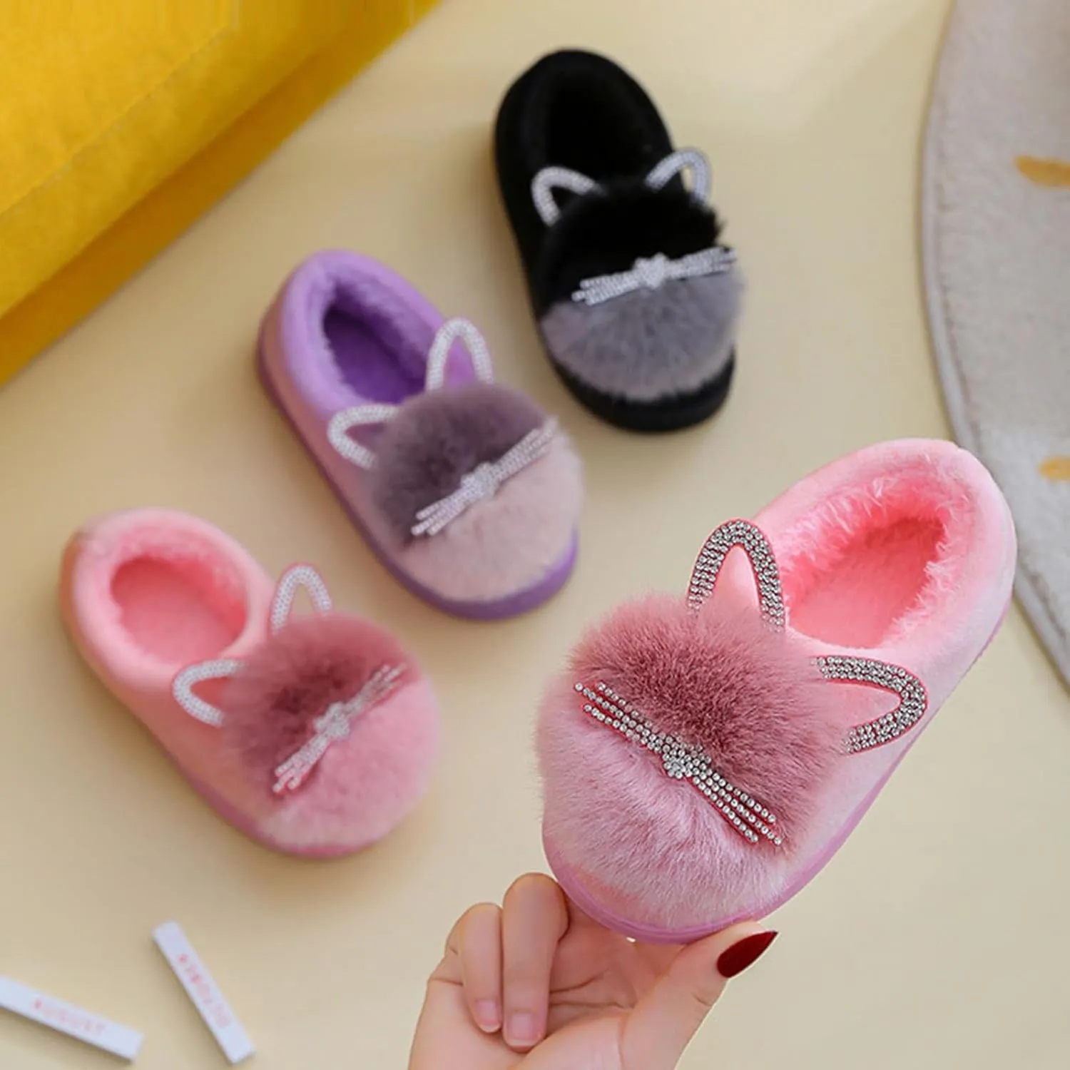 Toddler Fluff Slippers for Girls Boys Warm Household Shoes Winter Indoor Cotton Slippers with Microfleece ?ining