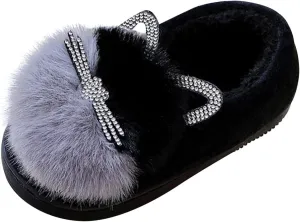 Toddler Fluff Slippers for Girls Boys Warm Household Shoes Winter Indoor Cotton Slippers with Microfleece ?ining