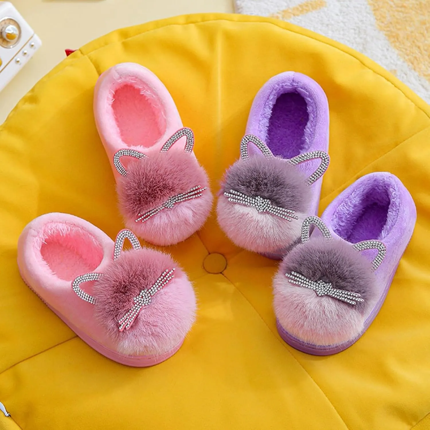 Toddler Fluff Slippers for Girls Boys Warm Household Shoes Winter Indoor Cotton Slippers with Microfleece ?ining