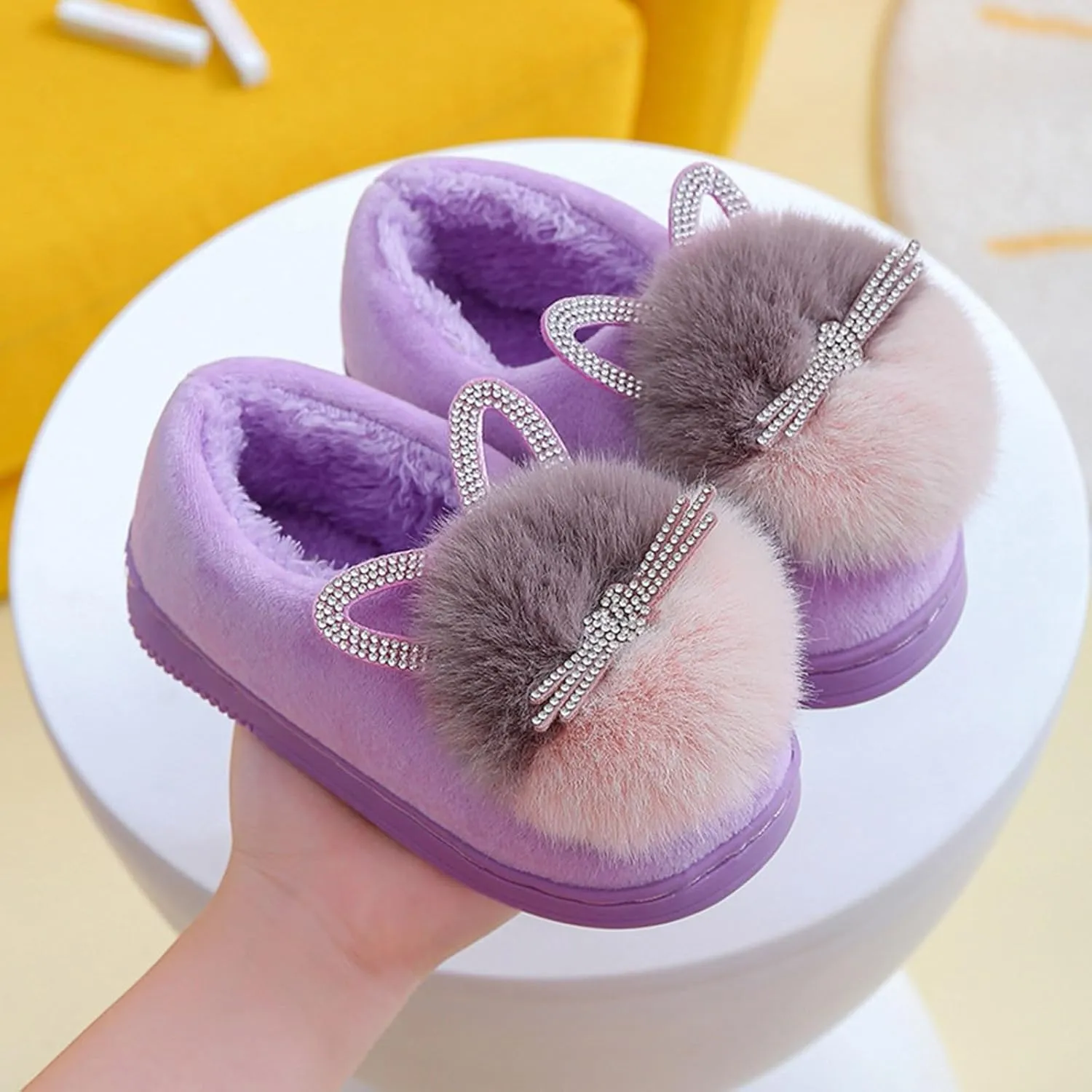 Toddler Fluff Slippers for Girls Boys Warm Household Shoes Winter Indoor Cotton Slippers with Microfleece ?ining