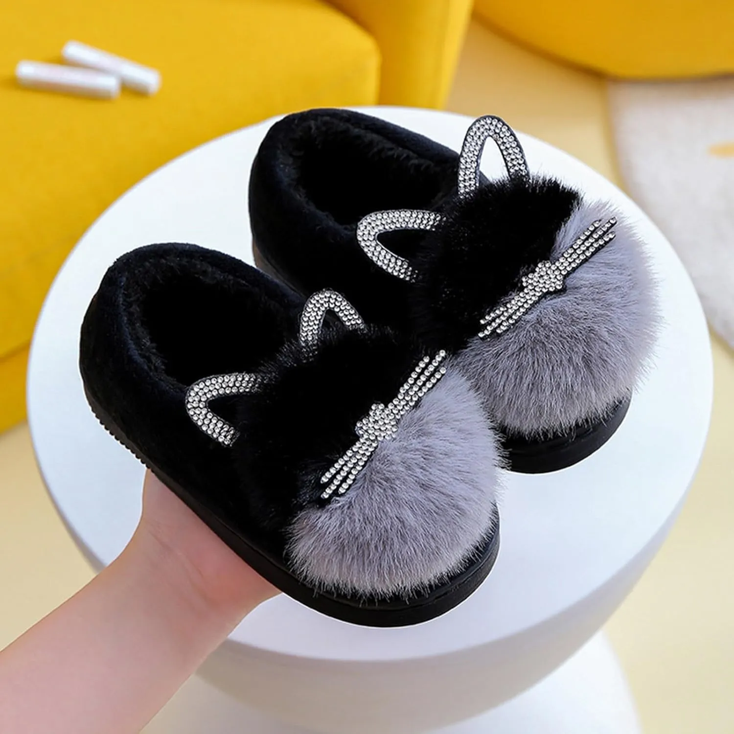 Toddler Fluff Slippers for Girls Boys Warm Household Shoes Winter Indoor Cotton Slippers with Microfleece ?ining