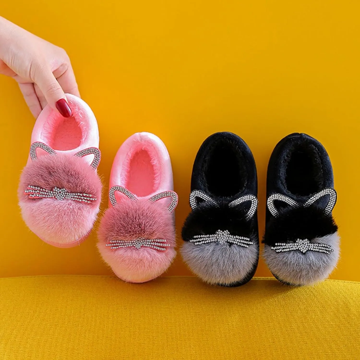 Toddler Fluff Slippers for Girls Boys Warm Household Shoes Winter Indoor Cotton Slippers with Microfleece ?ining