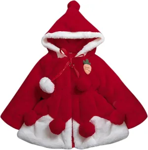 Toddler Girls Winter Warm Coats Kids Christmas Clothes Bunny Rabbit Ear Hooded Jacket Faux Furry (Red, 4-5 Years)