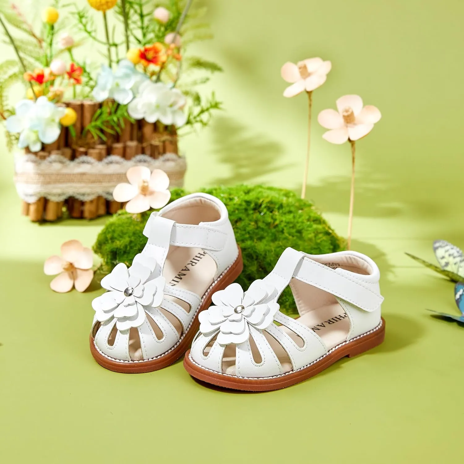 Toddler Little Girl Summer Sandals - Flower Girl Close Toe Dress Shoes Flats Wedding Princess