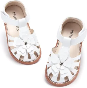 Toddler Little Girl Summer Sandals - Flower Girl Close Toe Dress Shoes Flats Wedding Princess