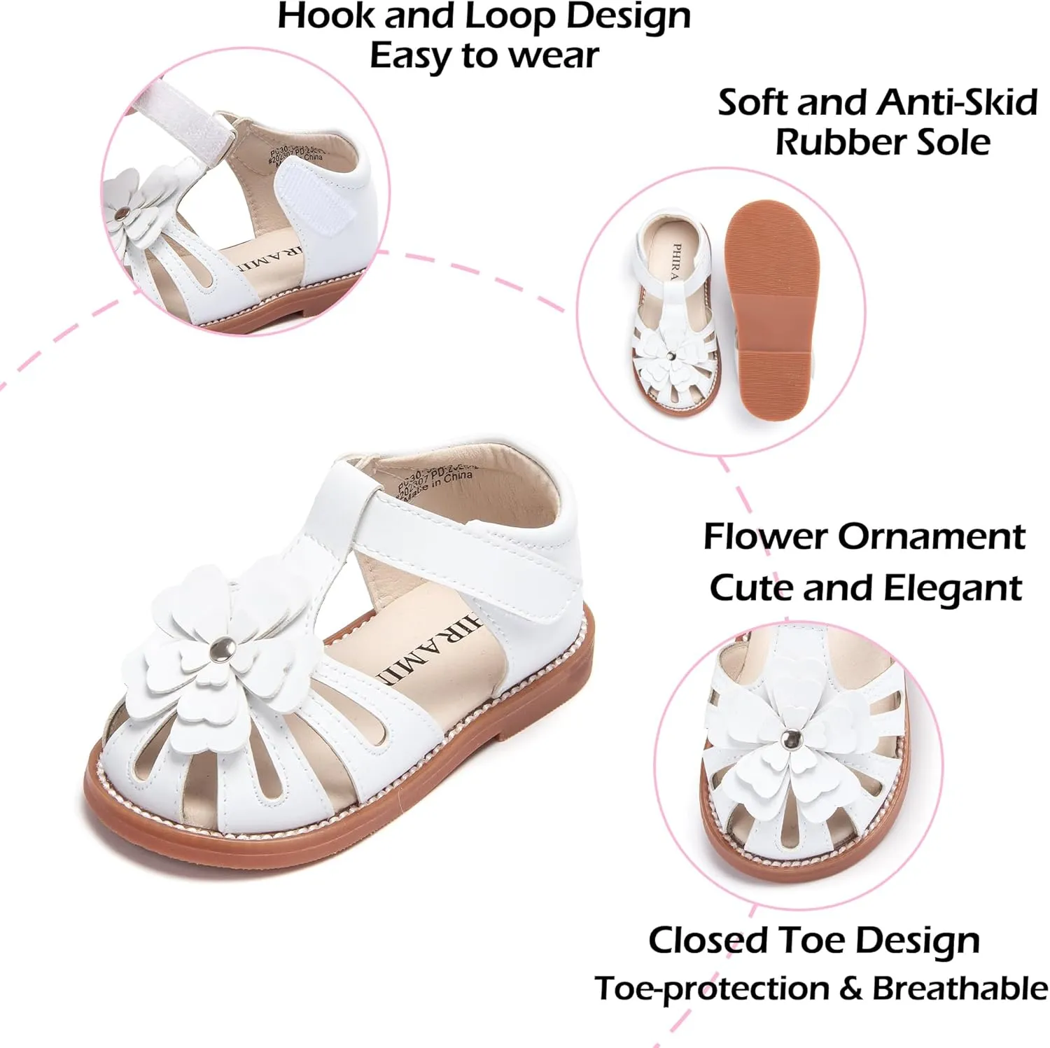 Toddler Little Girl Summer Sandals - Flower Girl Close Toe Dress Shoes Flats Wedding Princess