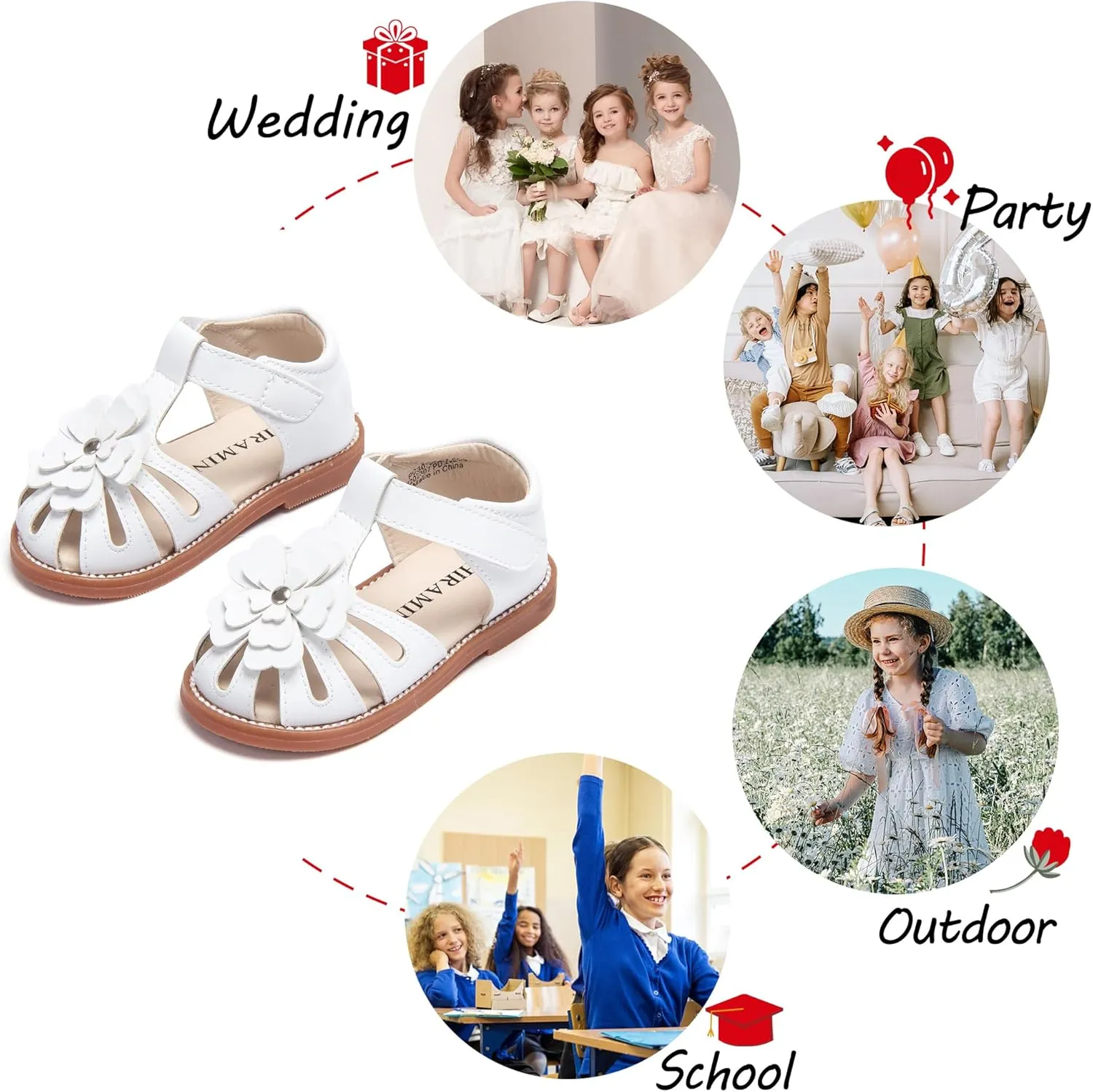 Toddler Little Girl Summer Sandals - Flower Girl Close Toe Dress Shoes Flats Wedding Princess