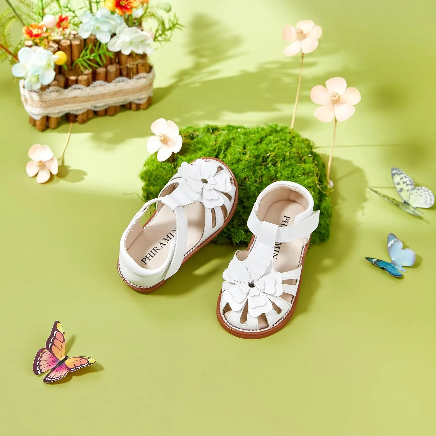 Toddler Little Girl Summer Sandals - Flower Girl Close Toe Dress Shoes Flats Wedding Princess