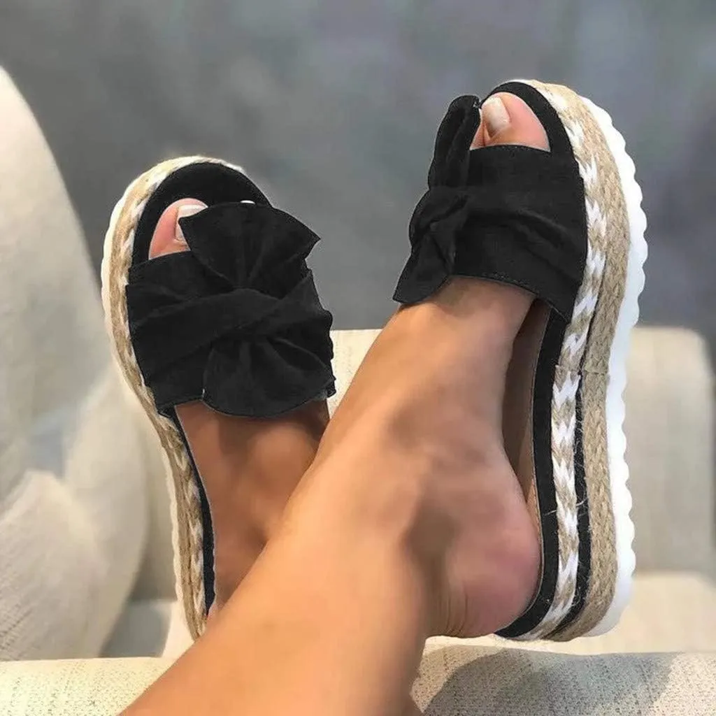 Toe Bow Weave Summer Breathable Open Sandals Flat Slip-On Shoes Women's Beach Women's Sandals Women Heel Sandals New 6.5 (Black, 8)