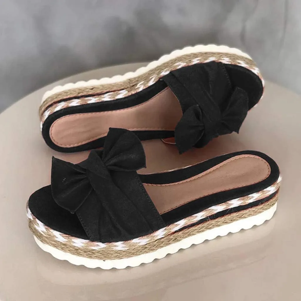Toe Bow Weave Summer Breathable Open Sandals Flat Slip-On Shoes Women's Beach Women's Sandals Women Heel Sandals New 6.5 (Black, 8)