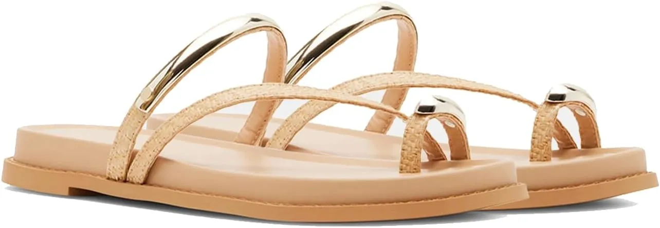 Toe Ring Thong Sandals for Women Open Toe Strappy Flat Sandals Casual Summer Dressy Beach Slide Sandals